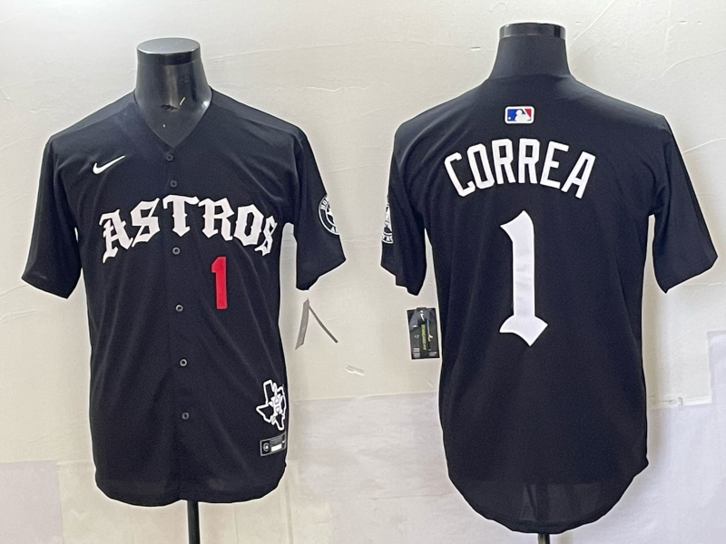 Men 2025 Houston Astros #1 Correa black  Game Nike MLB Jersey style 003